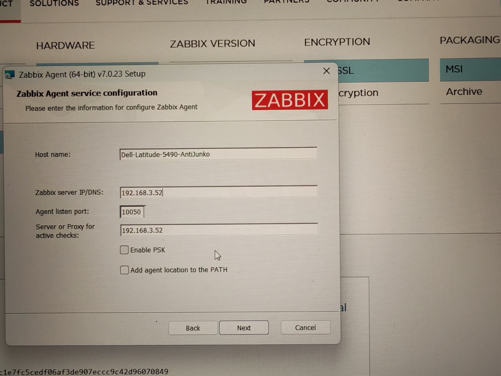 Fichero zabbix_agent2.conf del equipo cliente Dell